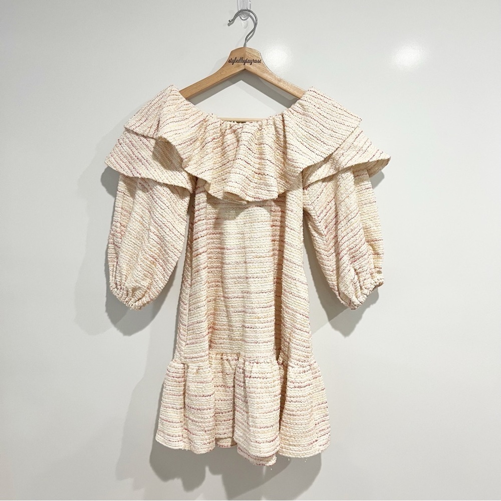 Something Navy Off The Shoulder Ruffle Dress